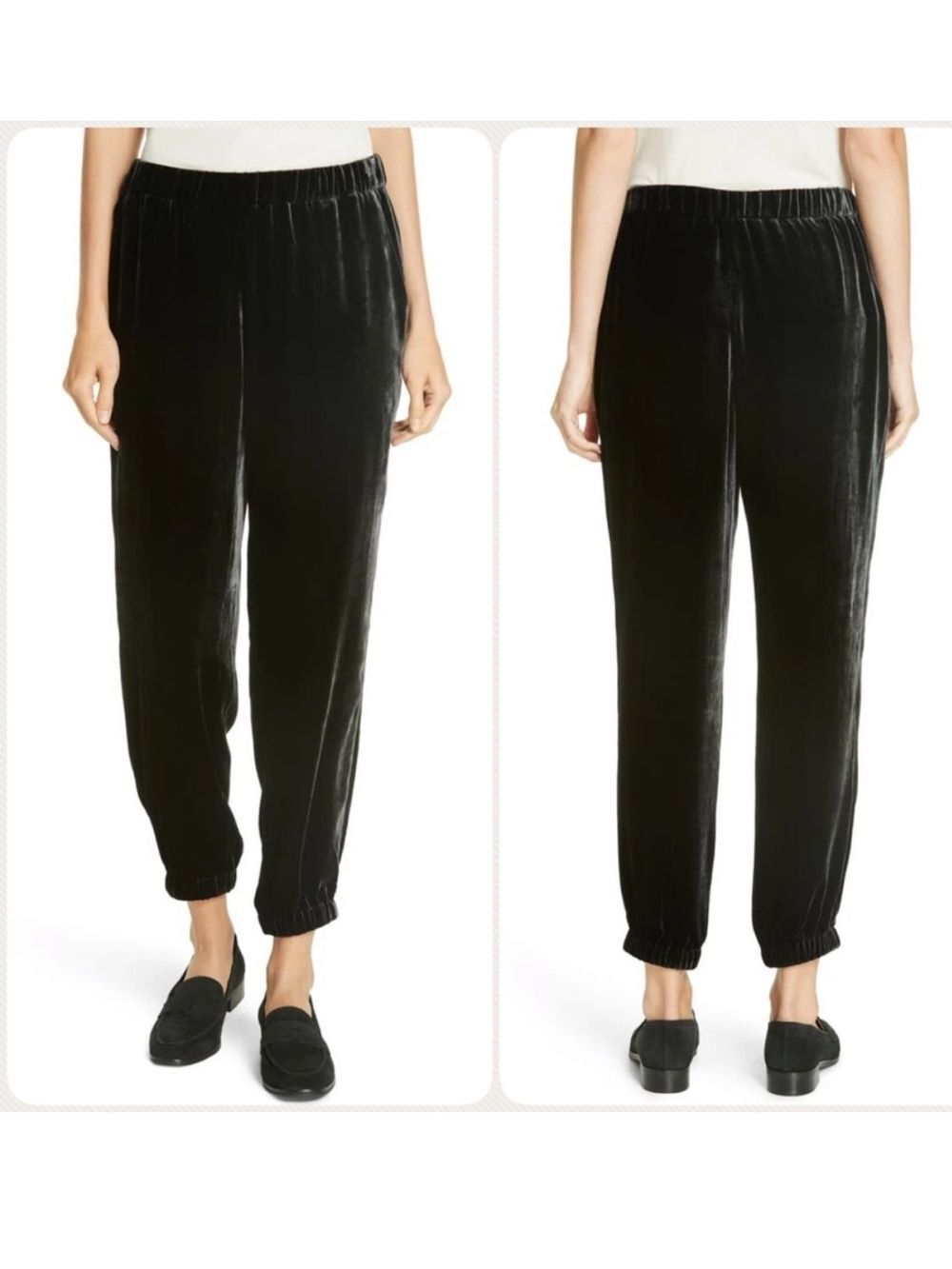 Eileen Fisher Black Velvet Jogger Elastic Pull On Pants Sz M